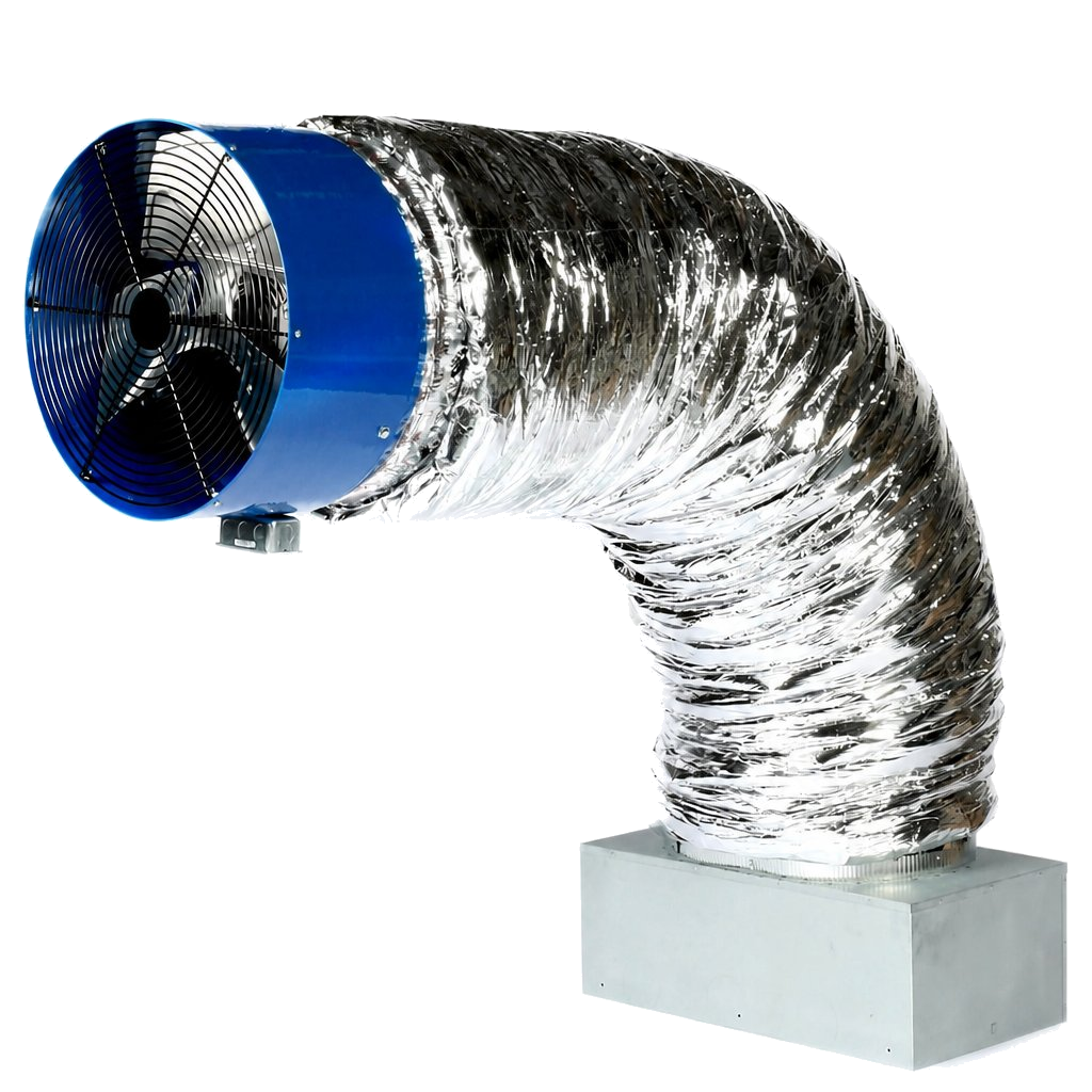 QA Deluxe 5500 Performance Series whole house fan with insulated ductwork and damper box